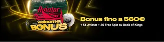Bonus di benvenuto Aviator su bwin – fino a 560€ + 5€ Aviator + 30 giri gratis su Book of Kings Promozione di benvenuto Aviator: Bonus fino a 560€, 5€ Aviator e 30 Free Spin su Book of Kings